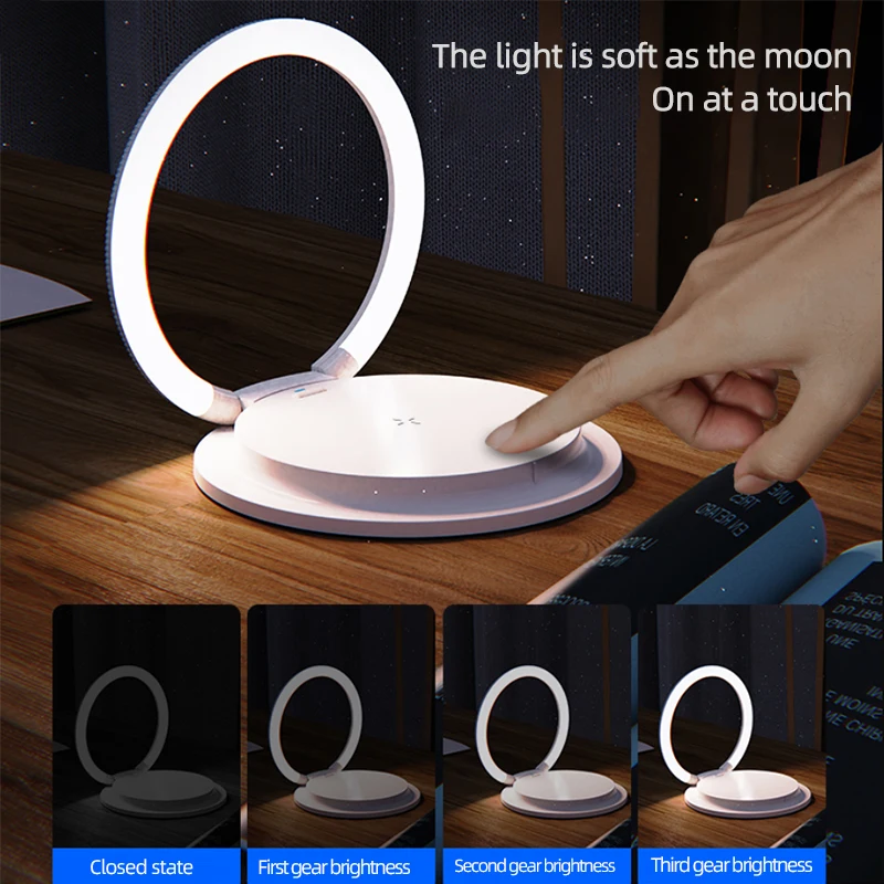 Factory Wholesale Portable Folding Mobile Phone Holder 15W Bedside Wireless Charging Led Night Light