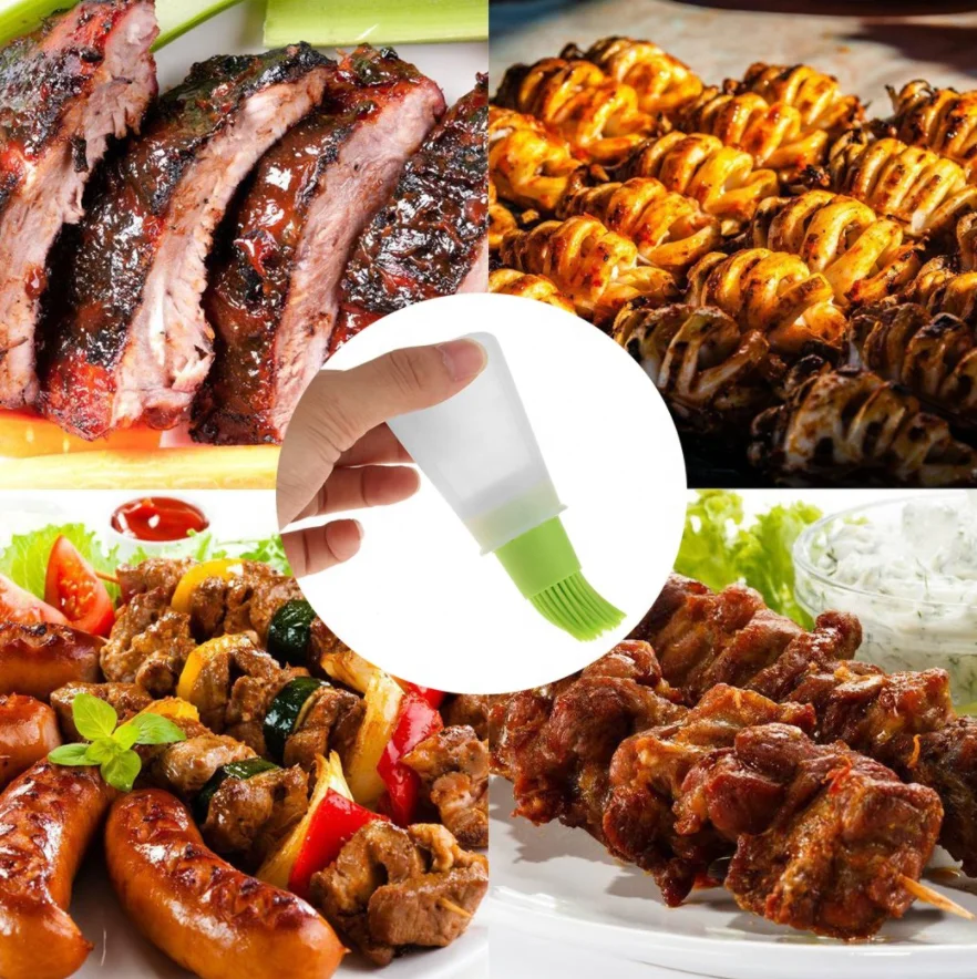 OKSILICONE BBQ Baking Brushes Basting & Pastry Dispenser Oil Bottle with Silicone Brush for Cooking