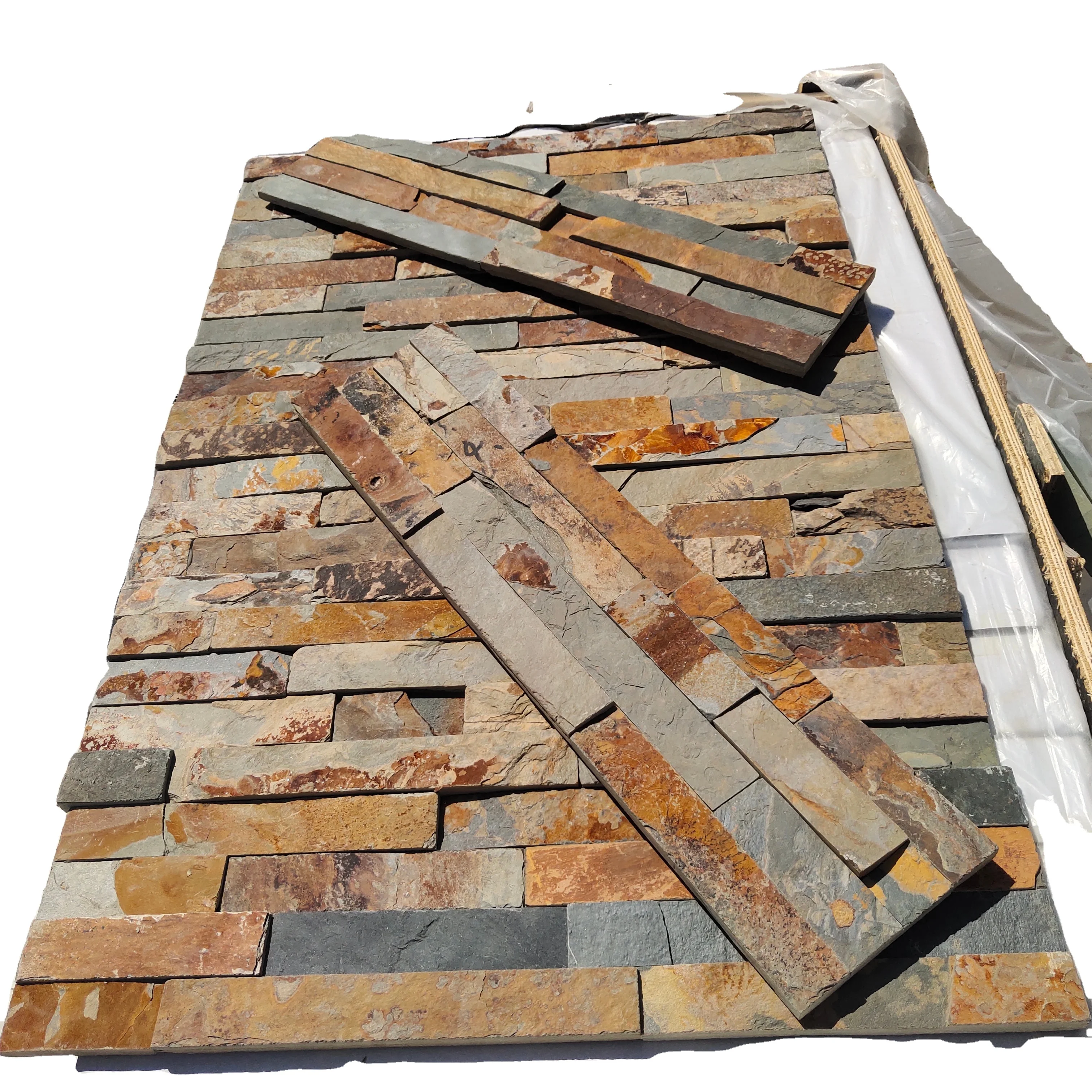 Outdoor Yellow Rusty Cultural Slate Stone Veneer Wall Cladding