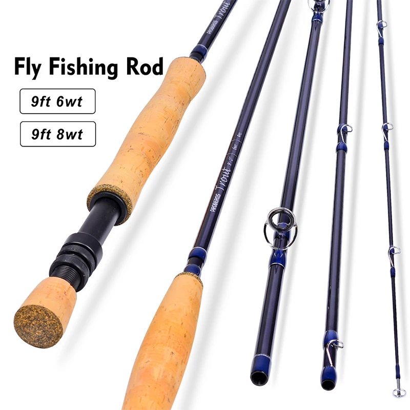 WeiHe 9ft/2.74m 4 Sections Fly Fishing Rod 6wt/8wt Carbon Fiber Fishing Rods For Stream Fly Fishing Activity