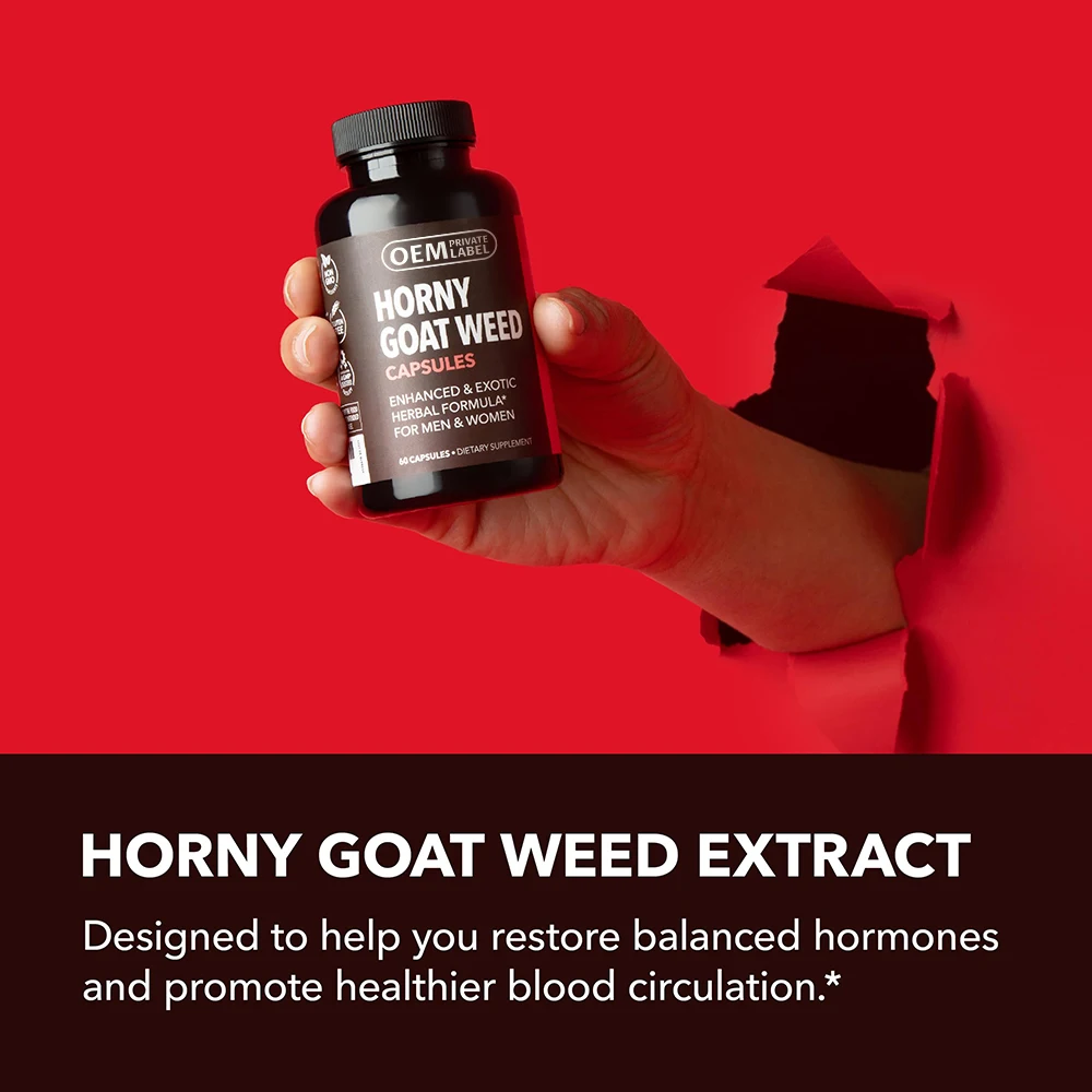 OEM Support Energy Muscle Horny Goat Weed Powder with Maca Organic Strong Man Powder High Potency Horny Goat Weed Capsules