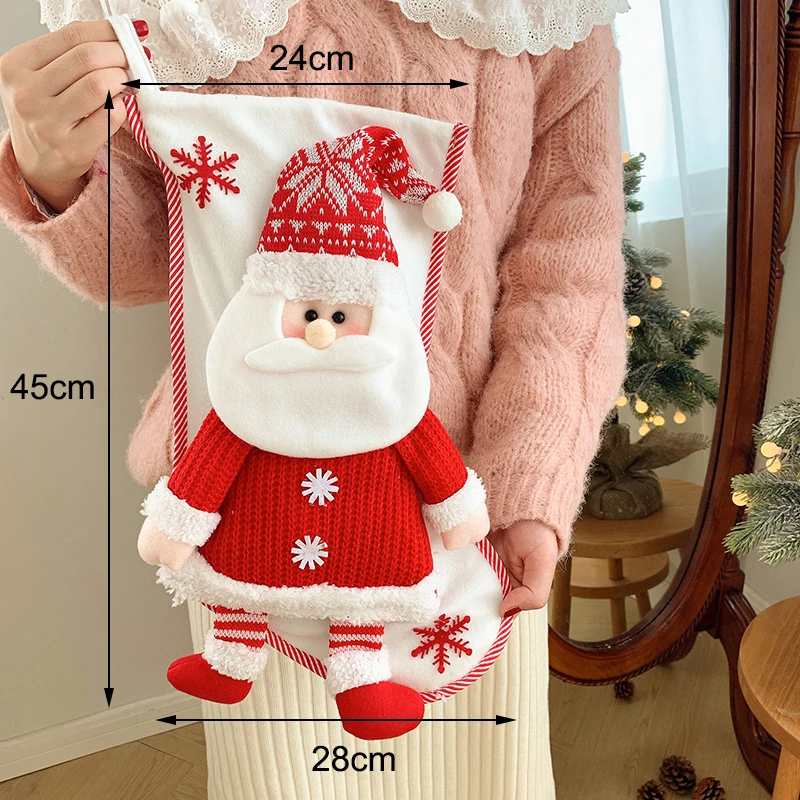 CR-B006G Knit Santa Luxurious Christmas Stocking Decoration Hot Sale Children Holiday Gift Christmas Sock Bag