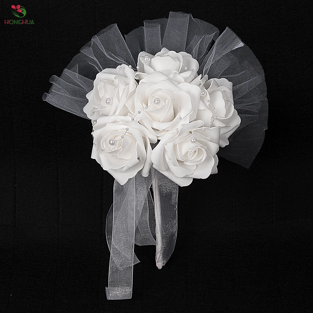 Honghua Factory Wholesale New Cheap Artificial Roses Bridal Handheld Bouquet Artificial Rose Bushes for Wedding Flowers