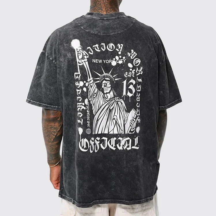 vintage oversized acid wash silk screen sublimation digital print on demand t shirt printing boxy fit blank tee shirts