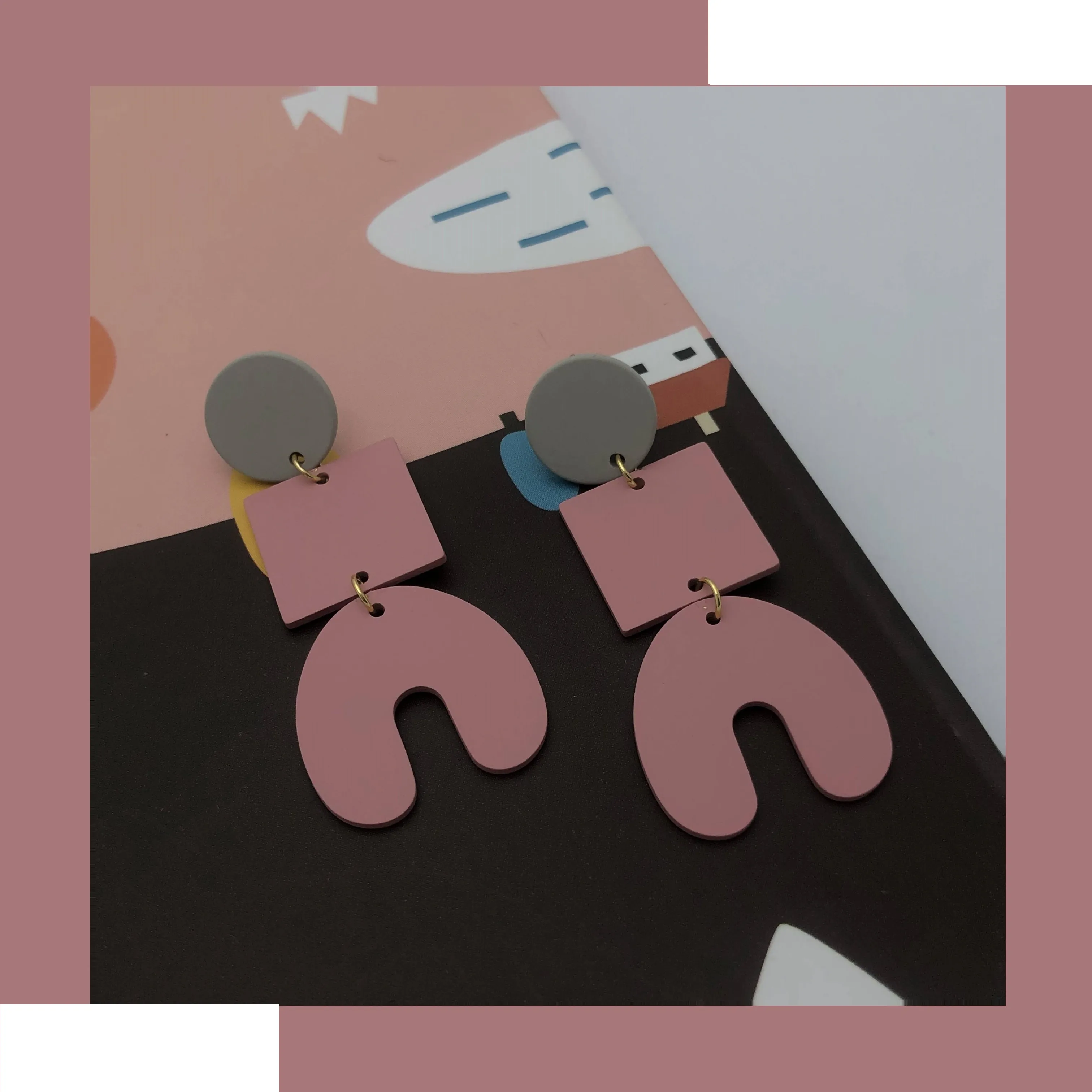 Eico fashion geometric acrylic amber stud earrings circle resin marble pattern earrings in tortoise shell for women jewelry