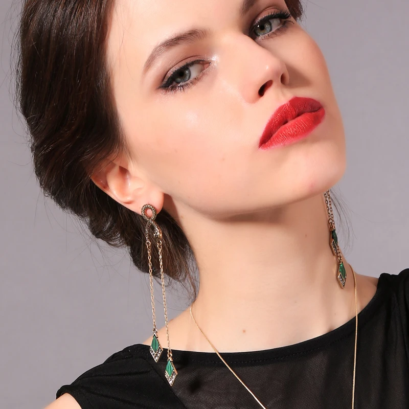 Antique Unique Design Boho Pendientes Natural Stone Animal Long Green Turquoise Vintage Gold Snake Earrings For Women Wholesale