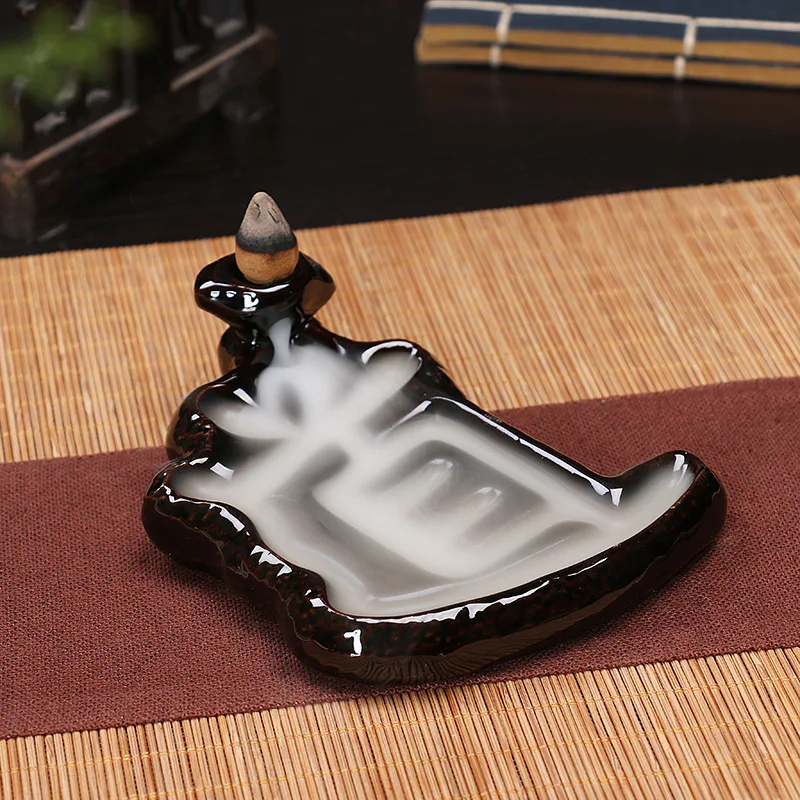 Beautiful backflow incense burner living room watch smoke waterfall ceramic home decor ornaments buddhist incense home decor