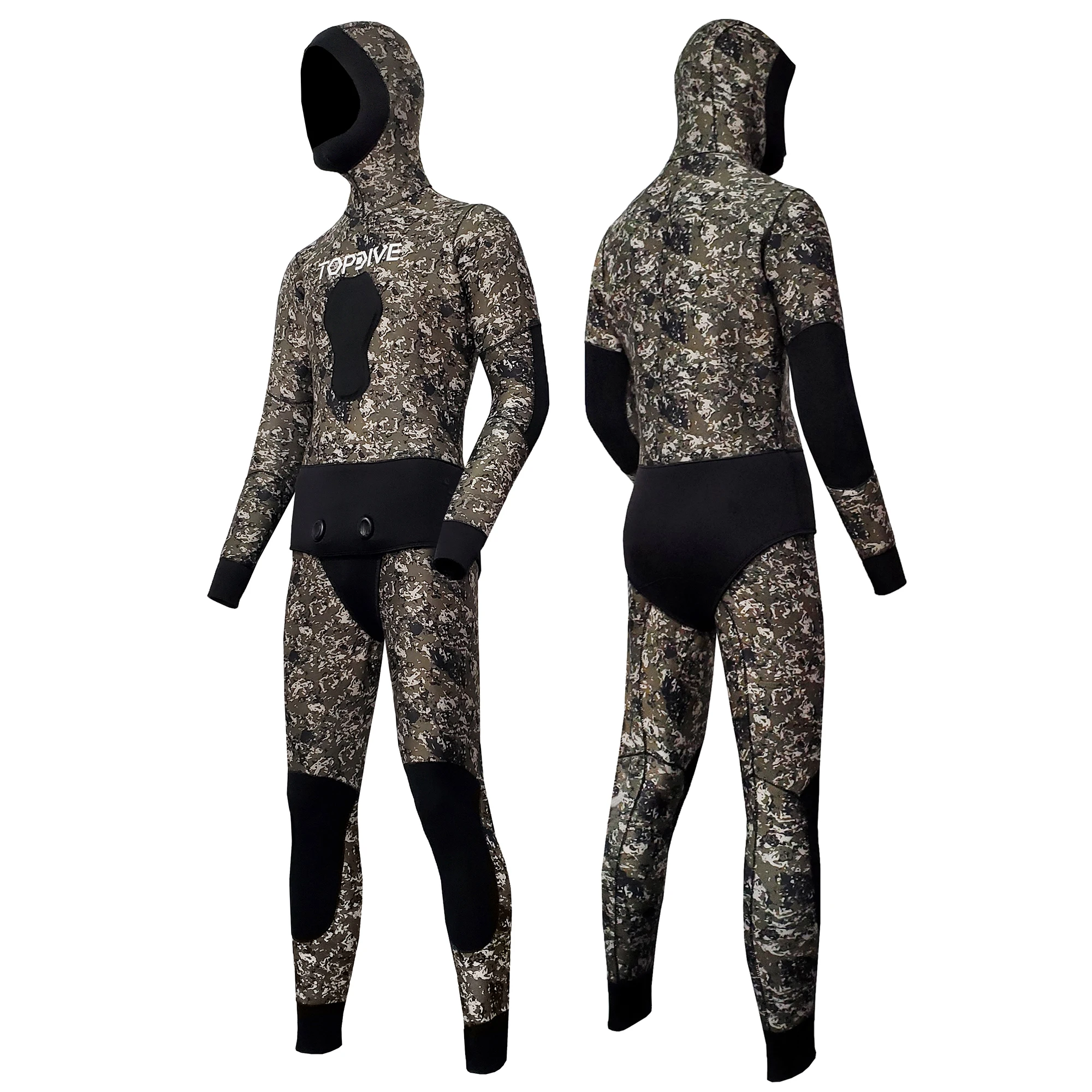 TOPDIVE 5mm 7mm Wet Suit 2 Pieces Camouflage Diving Suit Men Neoprene Diving Spearfishing Wetsuit With Hood