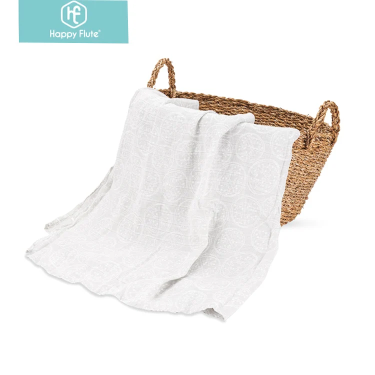 Happyflute Baby Muslin Swaddle Blanket Set customized Bamboo Cotton Floral Printed Newborn Wrap portable travel Security blanket