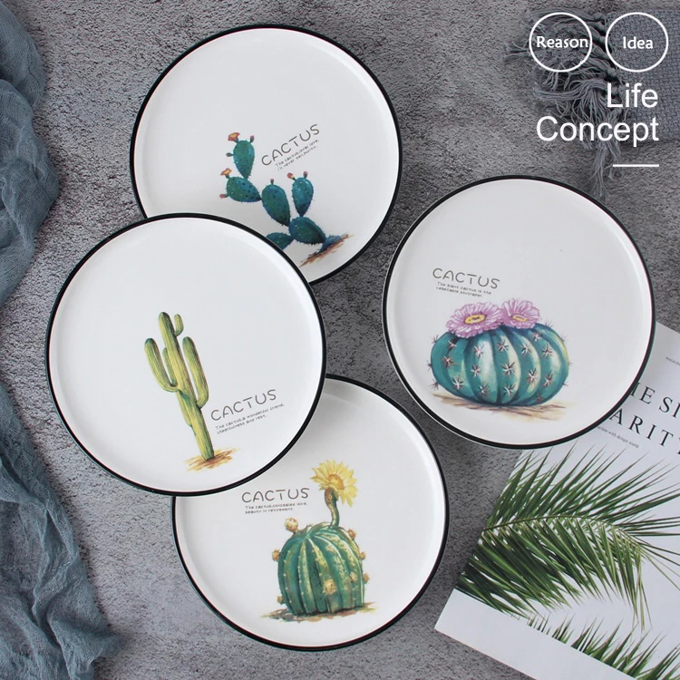 
8 inch creative ceramic plate pizza dessert steak spaghetti cactus black side plate 