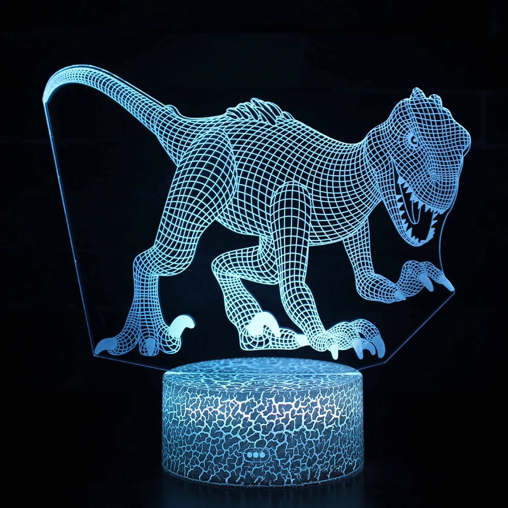 Акриловая модель динозавра с 3D-ночником светящаяся база светодиодная теплая белая цветная сенсорная дистанционным управлением