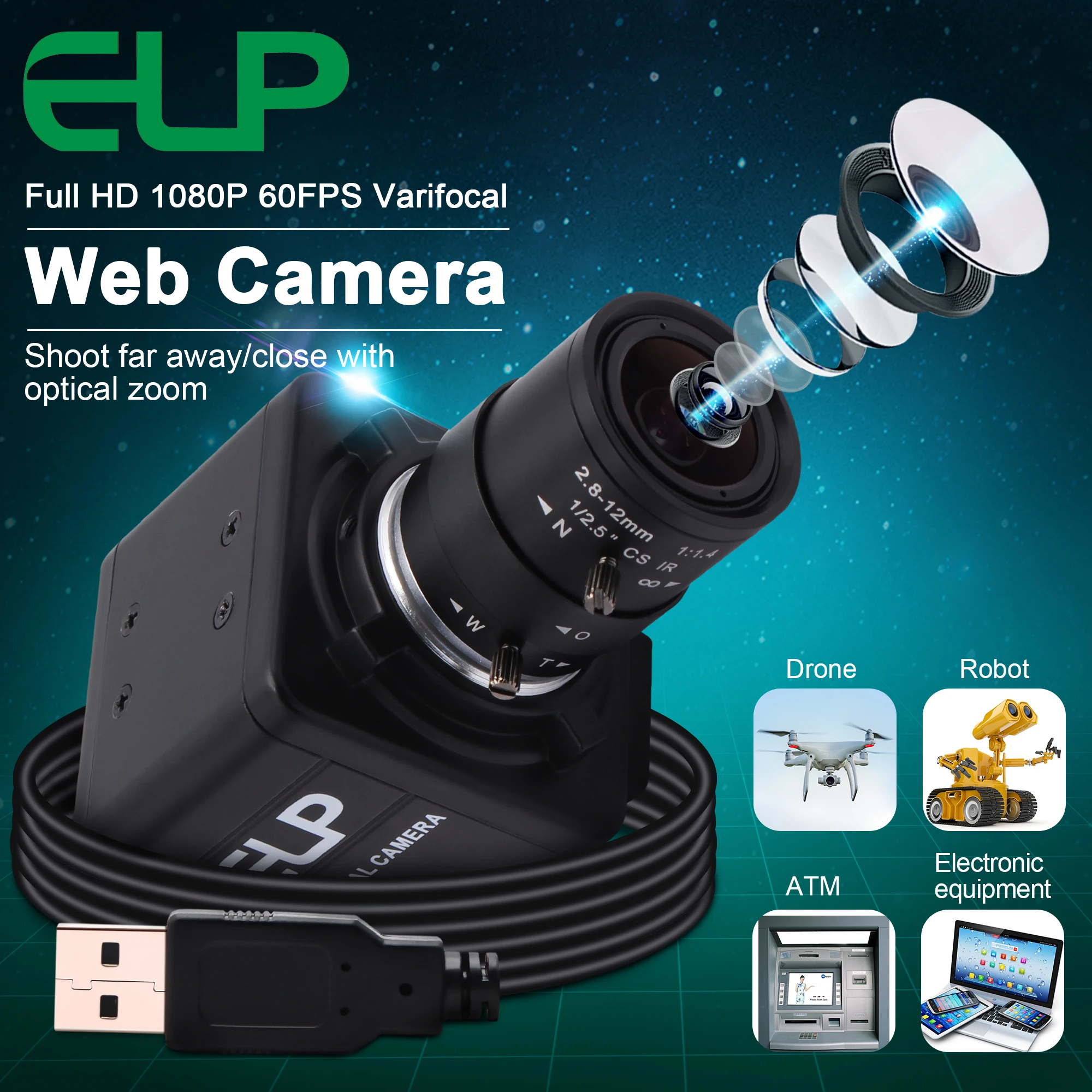 Высокоскоростная USB-камера ELP 2MP OV4689 260FPS 640*480 120FPS 1280*720 60FPS с объективом ручным зумом 2 8-12 мм CMOS USB