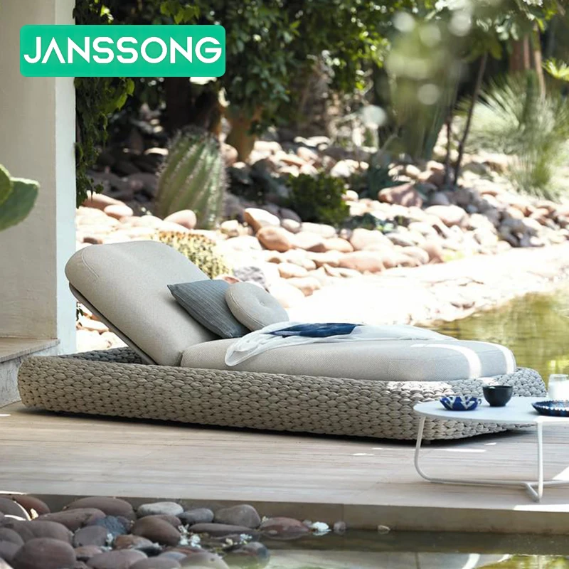 Outdoor Leisure Lounger Pool Patio Woven Rope Single Lounger Outdoor Furniture Garden Rattan Vacation Sofa Set Pool