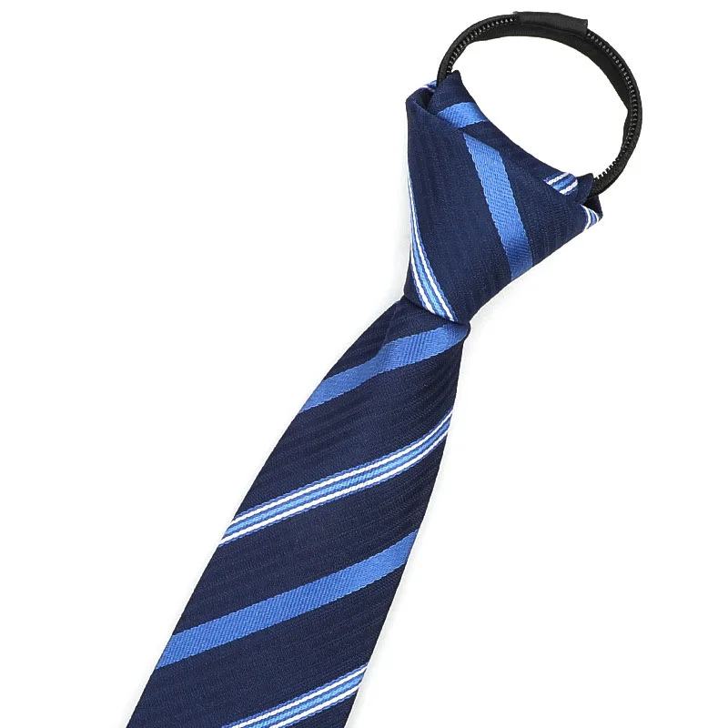 8cm men stripe navy blue polyester silk business tie zipper necktie pred knot shirt accessories cravat gravate