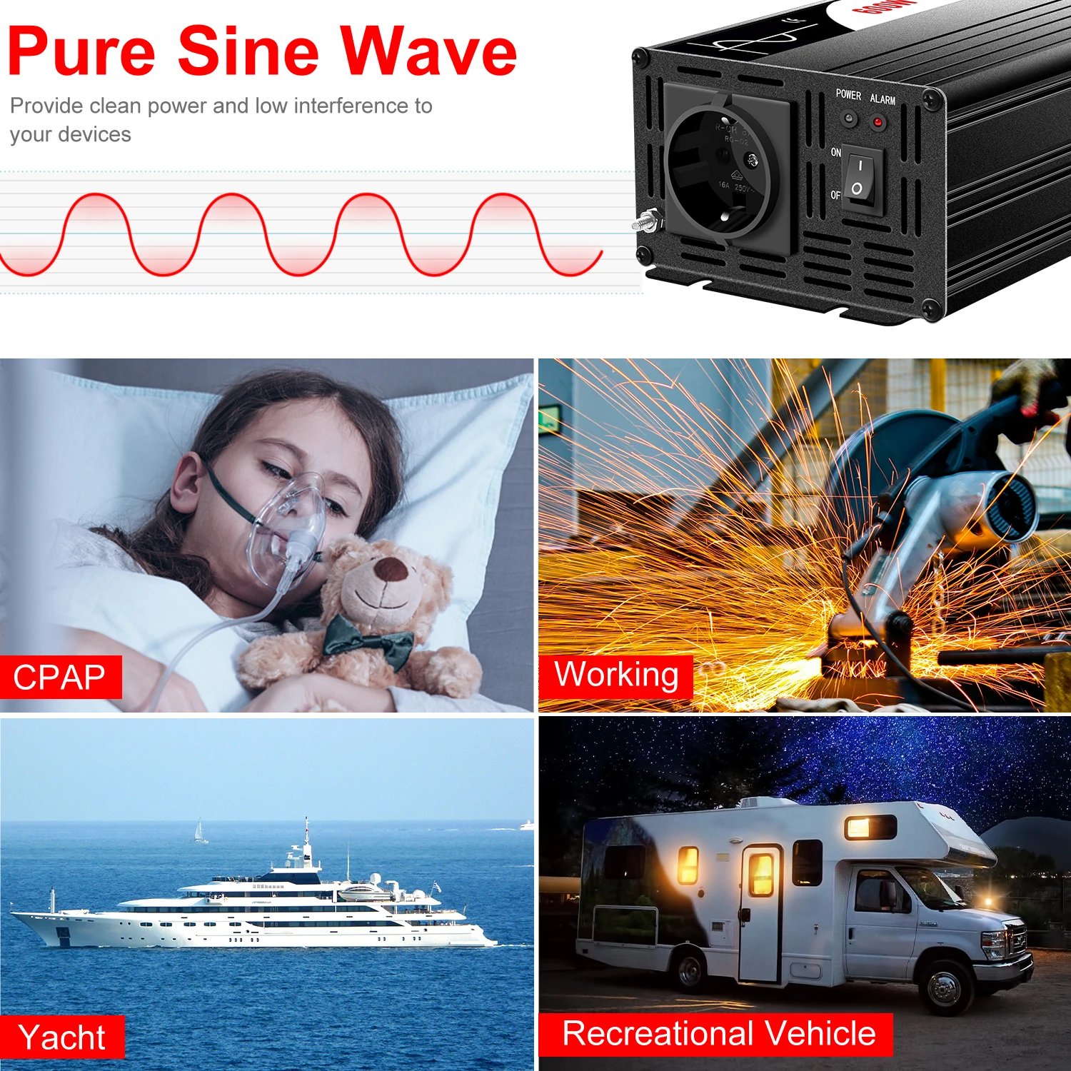 pure sine wave solar power inverter 2000w 12V/24V DC to AC 120V/220V with solar controller with bypass