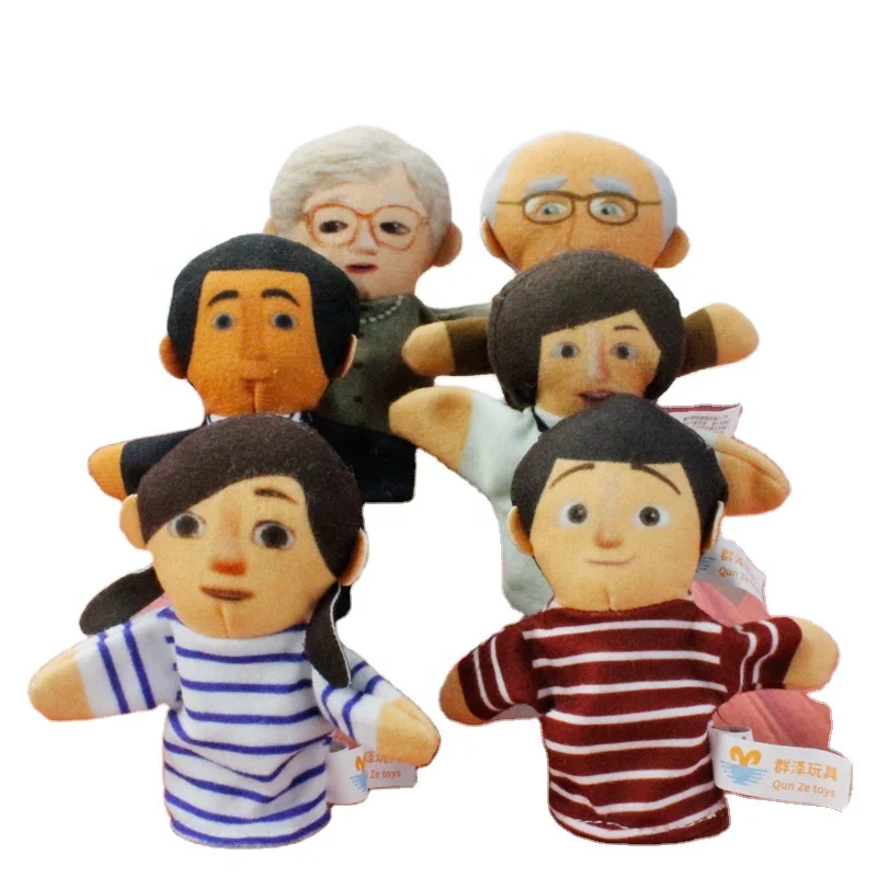 Factory Custom OEM 9cm Kids Educational Toys Hand Puppet Family Mother Father Characters Plush Finger Puppet Human Puppet