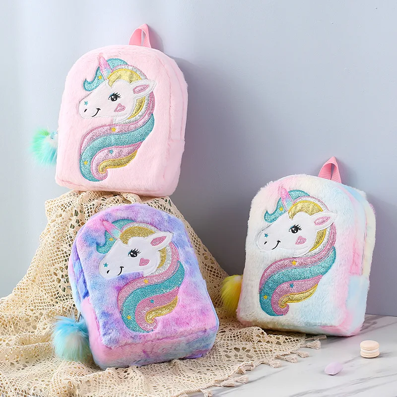 New unicorn cartoon plush backpack large capacity girls bag kindergarten cute school bags