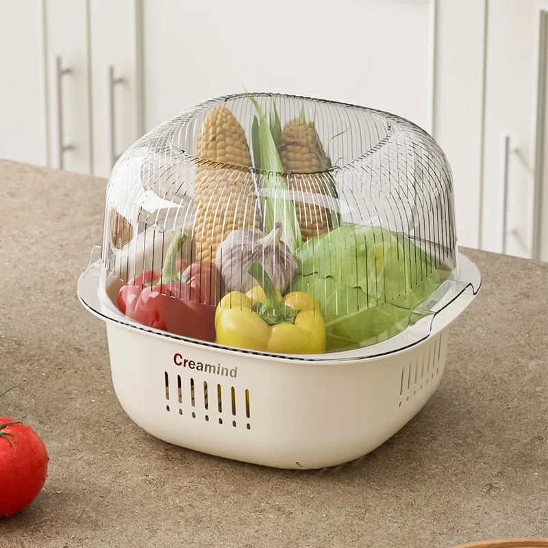 Large Square Double Wash Drain Fruit and Vegetable Basket with drain board for Kitchen