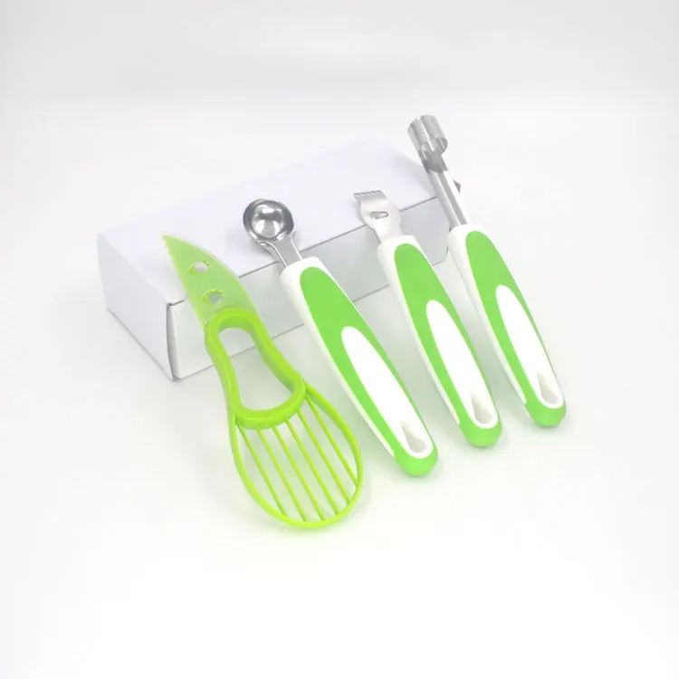 Custom Stainless Steel Fruit Tools Set Avocado Cutter Knife Slicer Lemon Grater Ice Cream Scoop Digging Spoons Corer Machine Kit