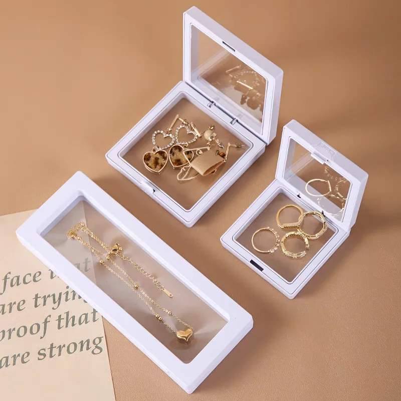 Dust Proof Clear PE Film Membrane 3D Floating Frame Display Case Custom Logo Jewelry Coin Ring Organizer Packaging Gift Box