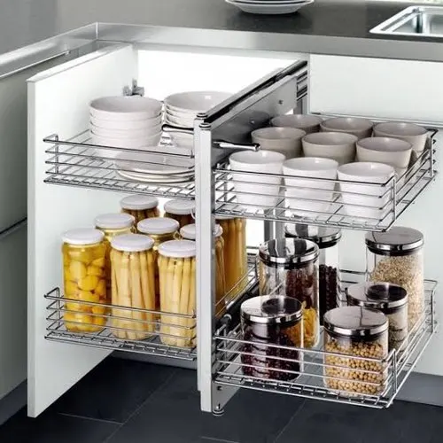 Luxury Modern Kitchen Life Solid Base and Soft-closing Runners Cabinet Magic Corner Storage Pull Out Basket Adjustable Baskets