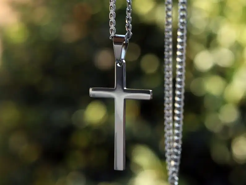 3 sizes hiphop cross jewelry stainless steel plain pendant crucifix charm rope chain men silver