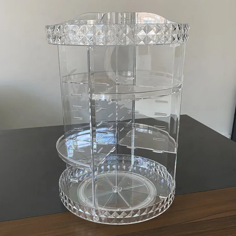 Diamond Design 360  Rotatable Transparent Adjustable Multifunctional Large Capacity Cosmetic Acrylic Storage Box