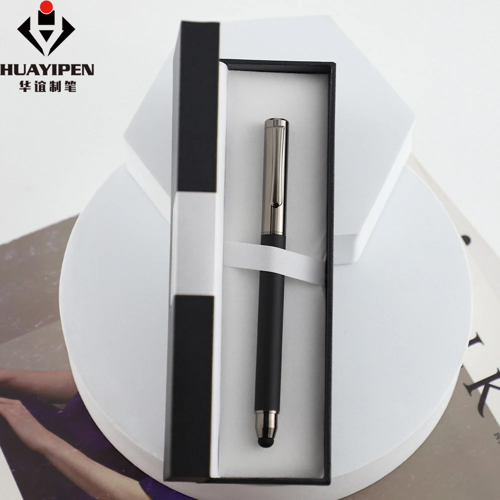 New Arrival Metal Rubber Soft Touch Roller Pen with Stylus Bottom Promotional 2 in 1 Multi-function Pen for Business Office