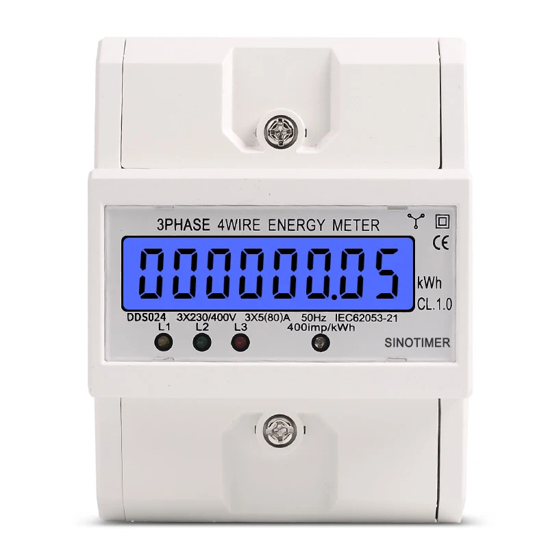 DDS024 Din Rail 3 фазы 4 провода однофазный электронный счетчик энергии ваттметр кВтч 5-80A 380 В переменного тока 50 Гц ЖК-дисплей с