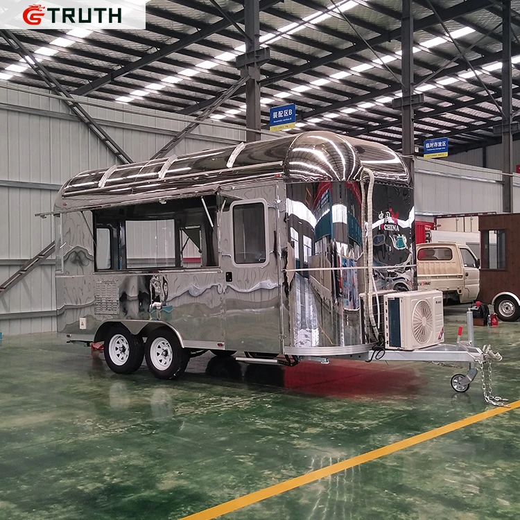 Уличный зеркальный прицеп из нержавеющей стали Airstream для продажи мороженого и напитков