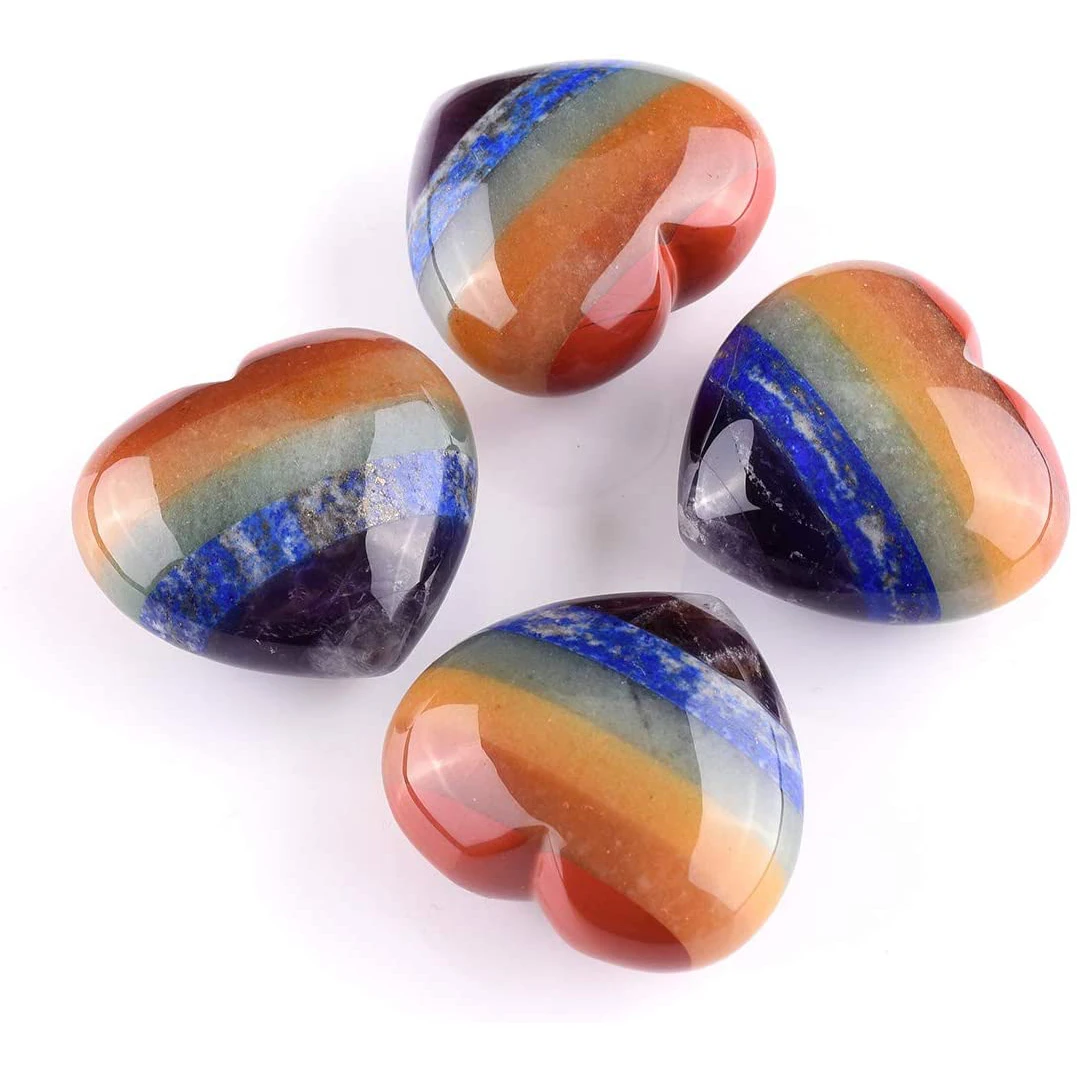 7 Chakra Puff Heart Pocket Stone Healing Crystal Tumbled Palm Worry Stones for Reiki Chakra Balancing Home Decoration