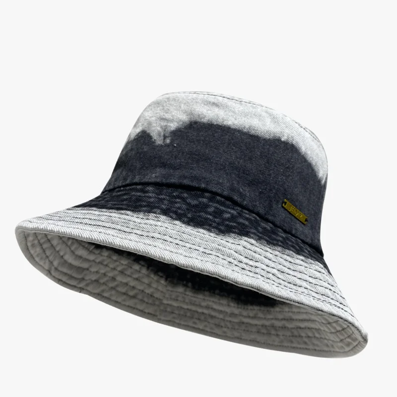 Japanese Designer Sunshade Denim Bucket Hat Gradient Color Washed Old Fisherman Hat