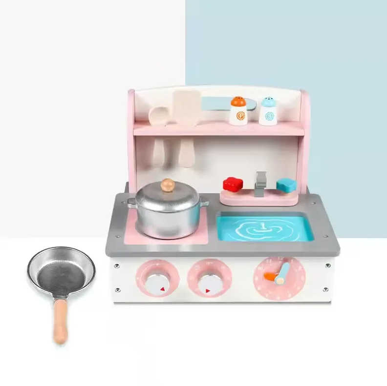 Hot Sell Wooden folding kitchen stove children baby parent-child play house learn to cook interactive educational toys For kids