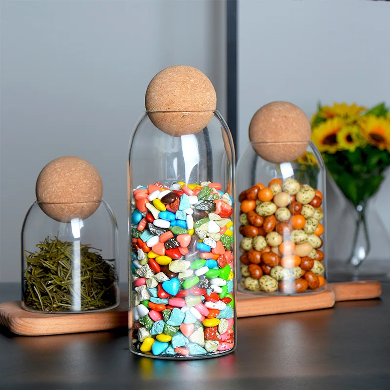 Customized environmentally friendly high borosilicate storage glass jar with cork
