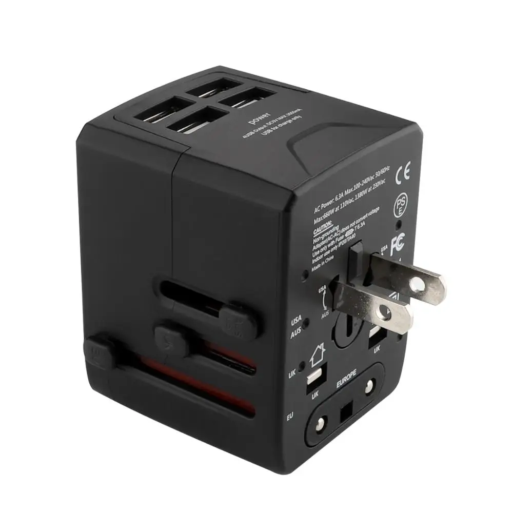 2019 Newest BS8546 UK USA AUS EU plug and 4 port usb fast travel power adapter