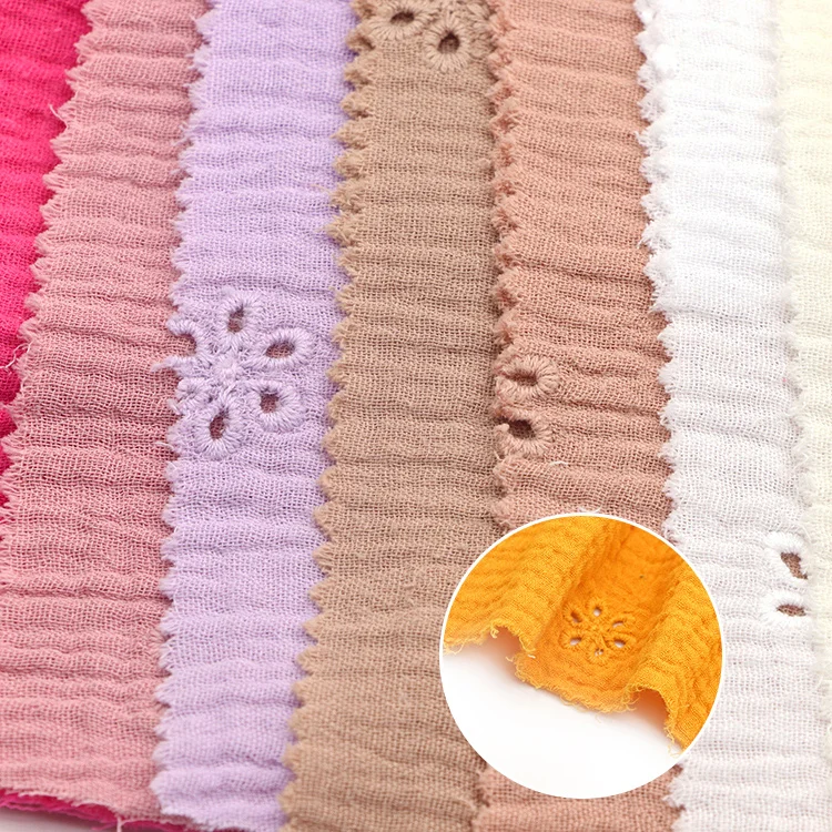 Eco-Friendly 100% Cotton Double Gauze crepe fabric Soft Muslin woven pleated crinkle fabrics for Baby garment