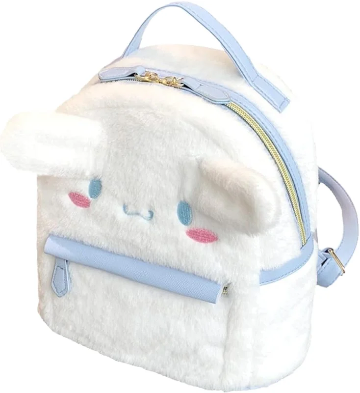 Cute Furry Plush Cinnamoroll-Dog Backpack - Kawaii Animal Cartoon Girl Bookbag White Dog Backpack for School
