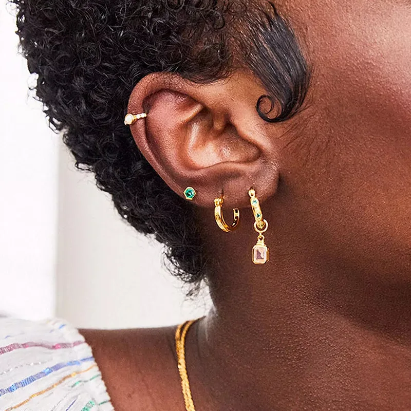 CAIOOCHE High End Luxury Vermeil 925 Sterling Silver Huggie Earrings with Opal Stone Diamonds Wedding Jewelry Hoop Earrings