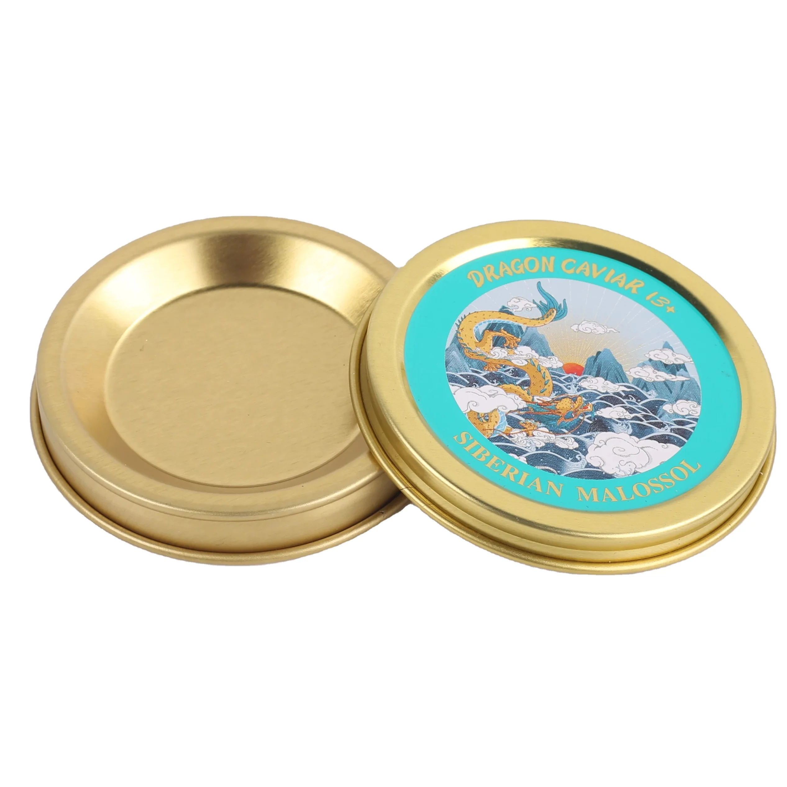 Gold anodized inside outside Shallow seamless  tin containers with lids 500g250g125g50g30g20g for caviar distributors