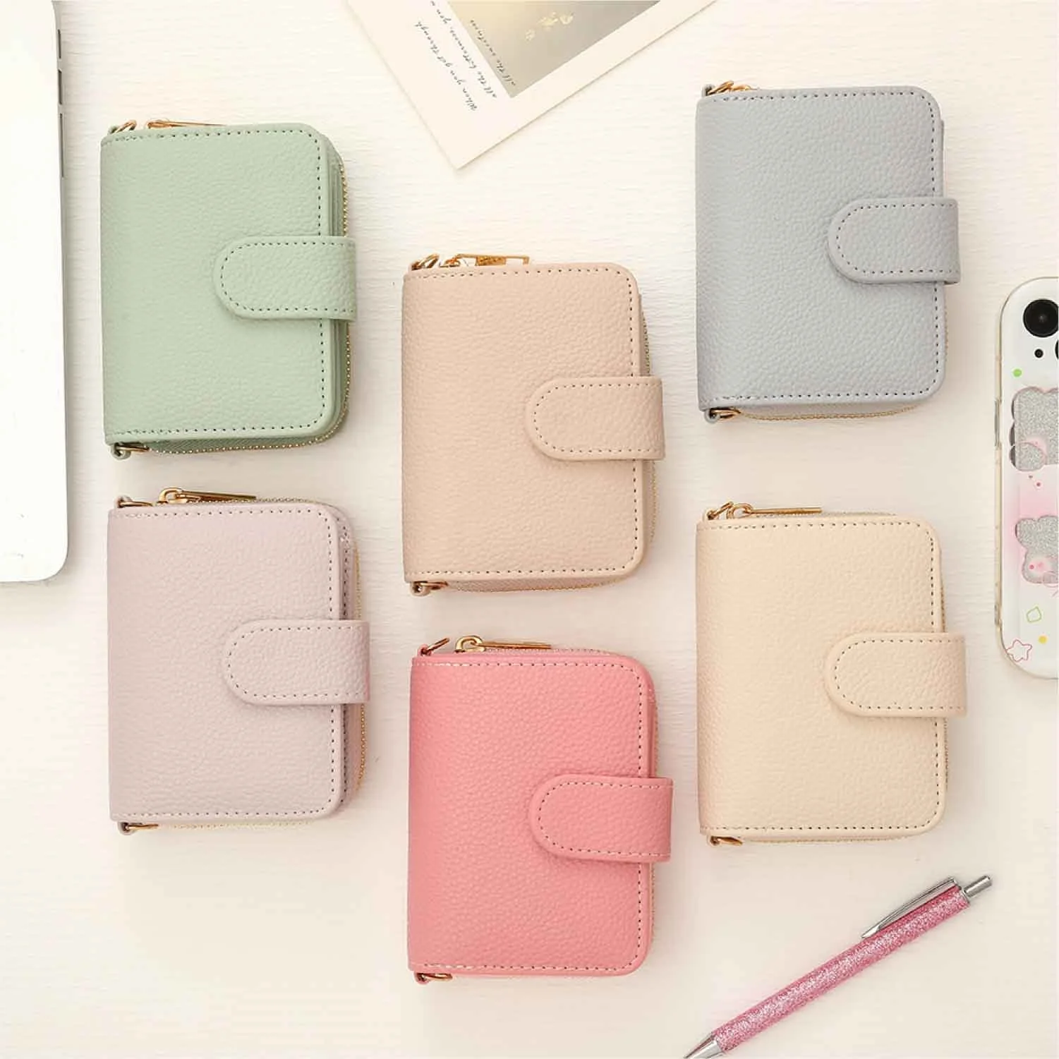 Hongbo Best New 12-Color Pebble Leather Mini Portable Multi-Functional Card Wallet for Key, Cash, Money as Xmas/School Gift
