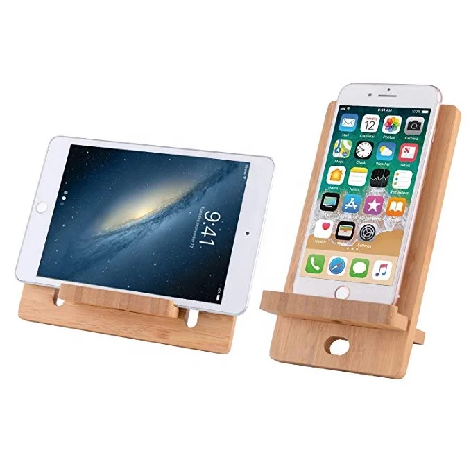 
Desktop adjustable universal natural bamboo tablet mobile cell phone stand holder 