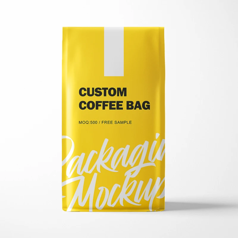 Custom packing bag coffee seal coffee beans bags 12oz colorful coffee pouches with degassing valve yellow