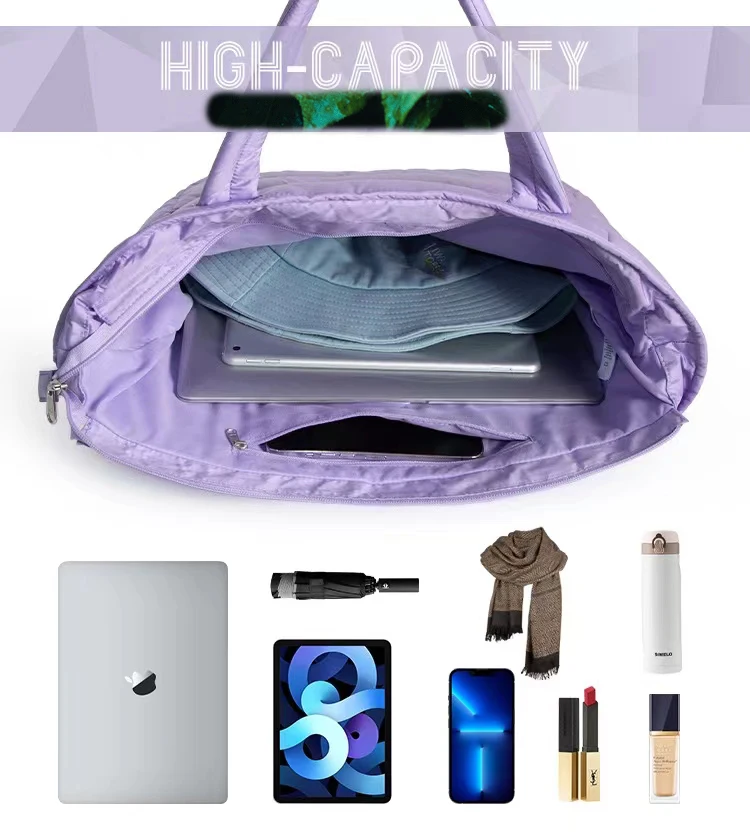 Custom Cartoon Pattern Quilting Polyester Lightweight Puffy Tote Bag Women Daily Use Travel Work Beach Gym Shopping Everyday Use