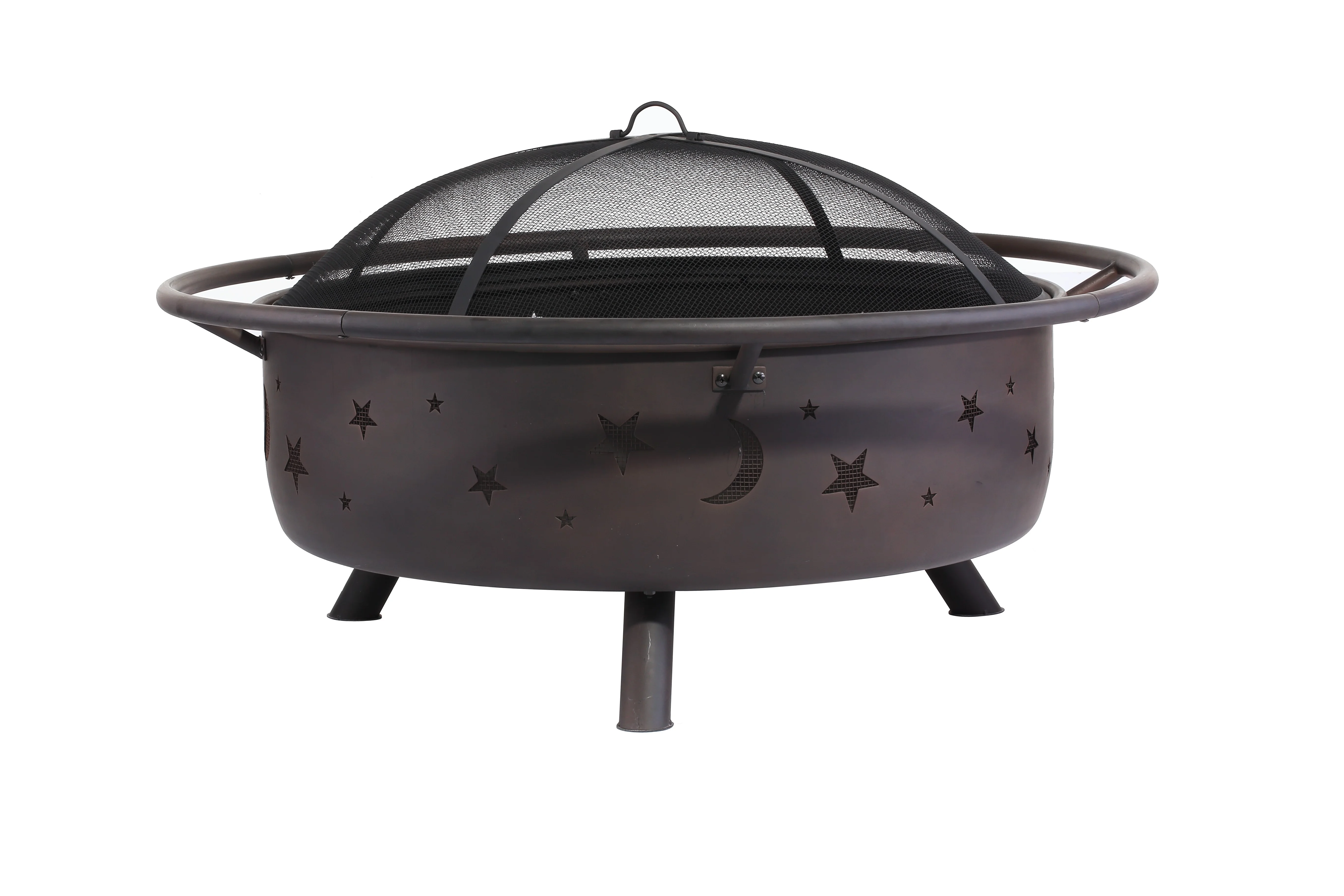 
30 Inch Stars and Moons Wood Burning Fire Pit with Wood Grate and Spark Screen 