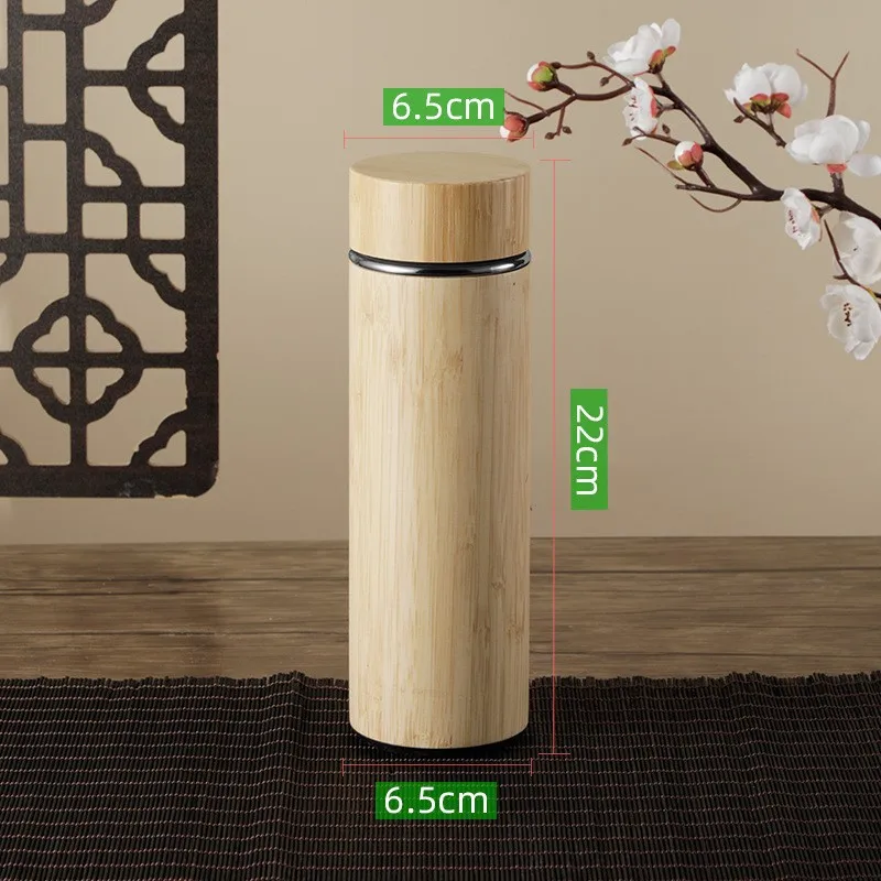 Wholesale Portable Cover Bamboo Shell Eco Bottle Insulation Stainless Steel Vacuum Bamboo Thermos Flasks with Optional Lid