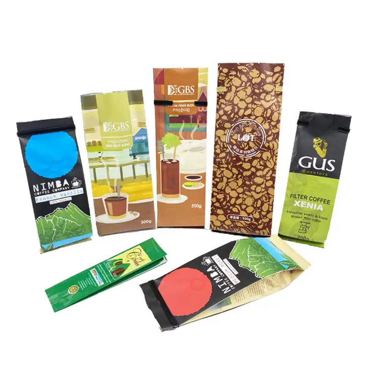Custom Printed 250g Cafe Bolsa Empty Coffee Bean Tea Packaging Pouch Flat Box Bottom Coffee Bag With Valve And Zipper