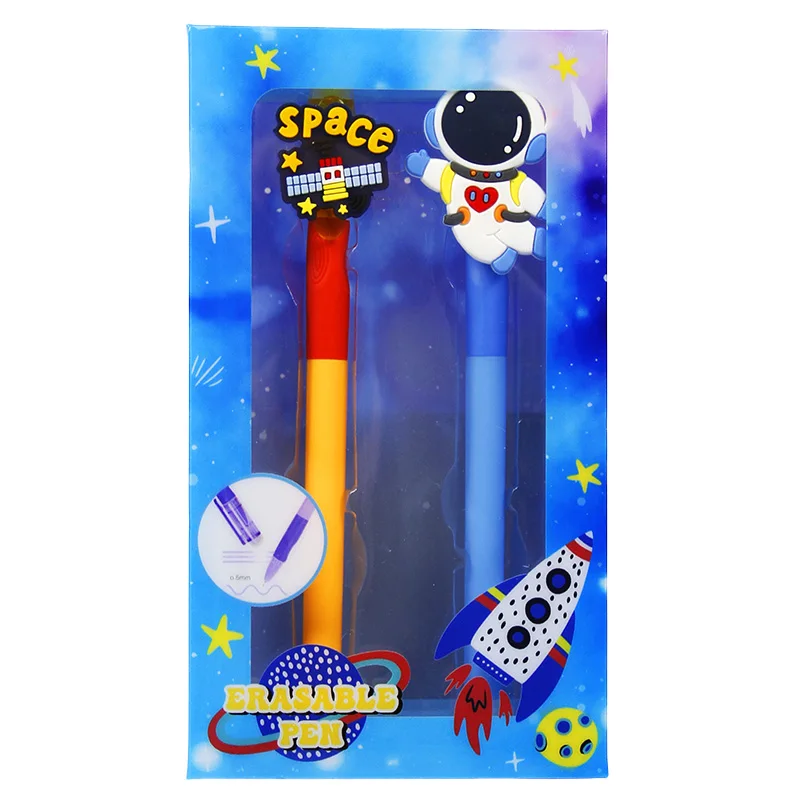 2-Pack Cartoon Erasable Gel Ink Pens Kids Unicorn & Animal Space Themes Smooth Writing Plastic School Supplies & Gifts