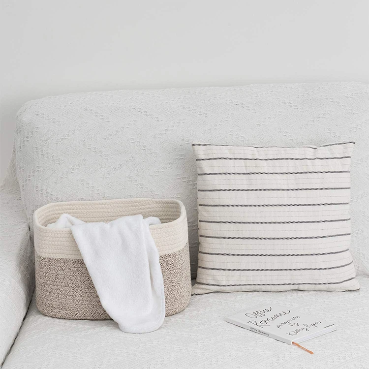 Set of 3 Woven Storage Basket - Large Cotton Rope Basket with durable Handles Foldable Laundry Hamper