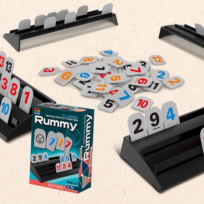 2-4 Players Rummy Game Set Indoor Fun Desktop Toy Children 106 Card Number Travel Set Plastic Rummy Tile Board Game