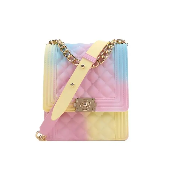 2020 China designer wholesale purse cross body bags women Pvc chain bag sling bag rainbow jelly candy purses